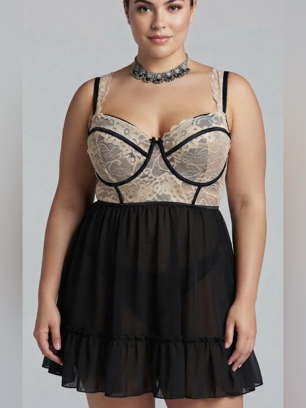 TORRID Black Sheer Ruffle Babydoll With Lace Cups size 3X